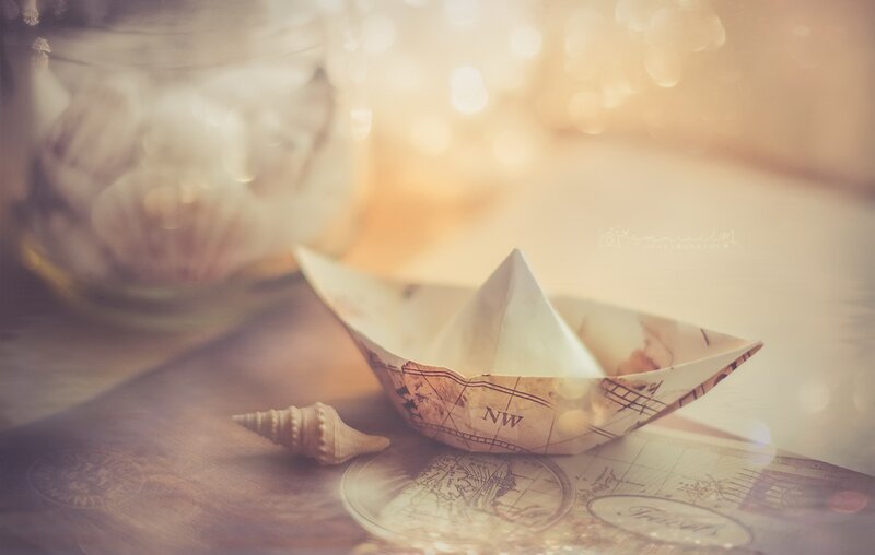 Paper Boat on Map — Beige