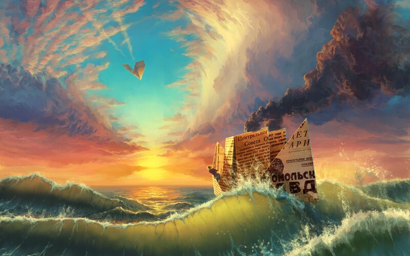 Paper Boat on Ocean Waves