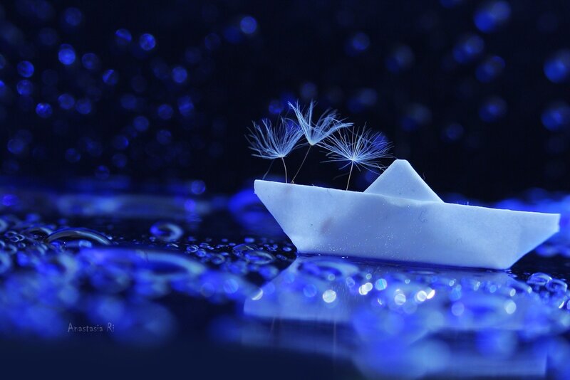 Paper Boat on Water — Blue, Serene, Night