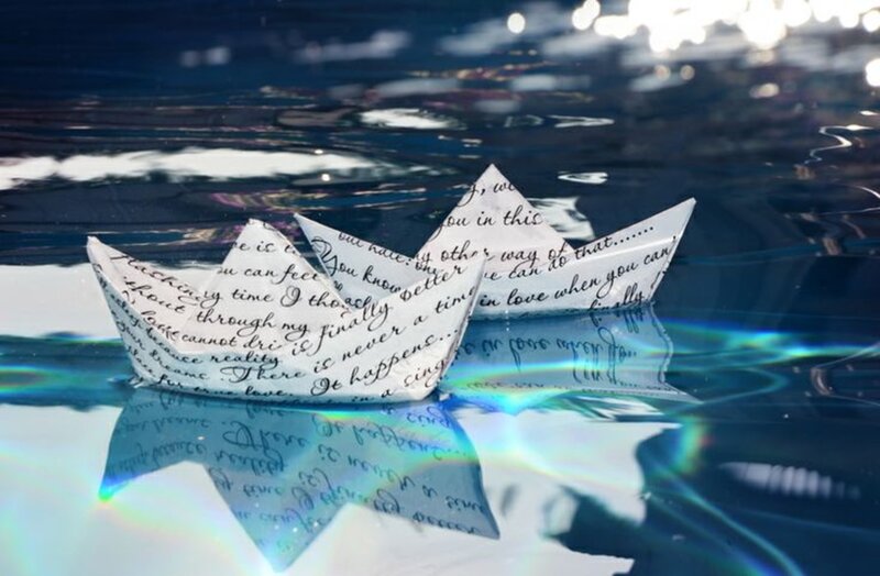 Paper Boat on Water — Blue, Serene