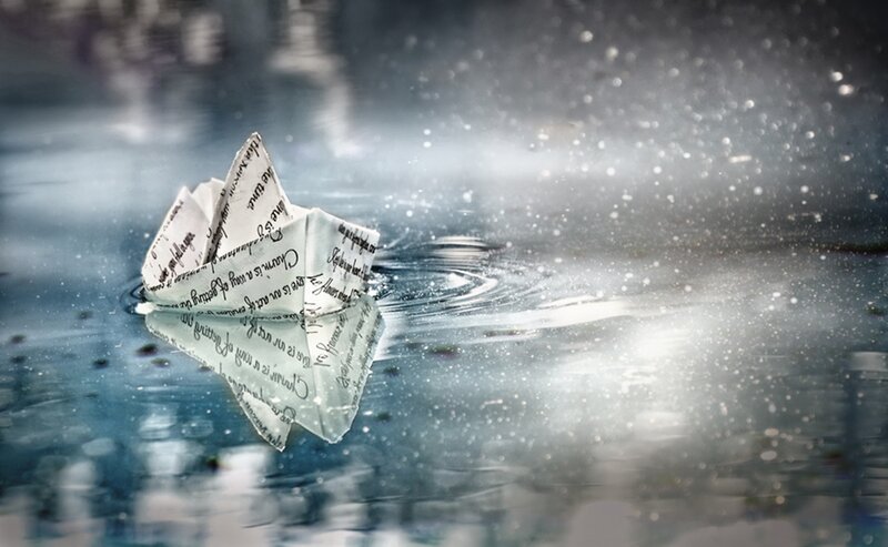 Paper Boat on Water — Blue