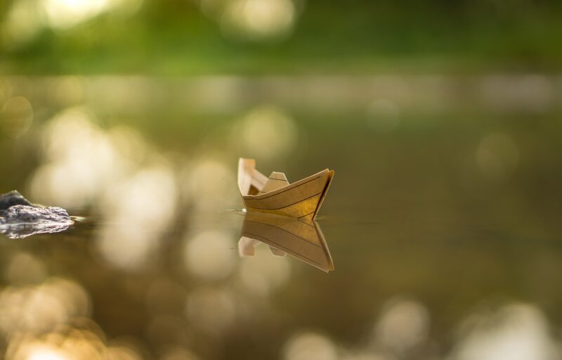 Paper Boat on Water — Green, Serene