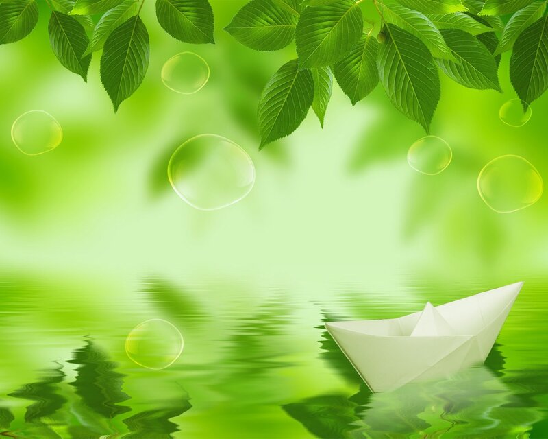 Paper Boat on Water — Green
