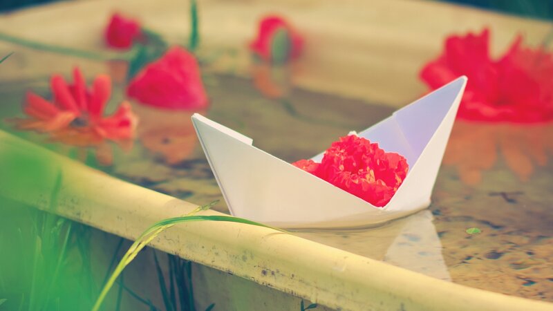 Paper Boat with Flower — White