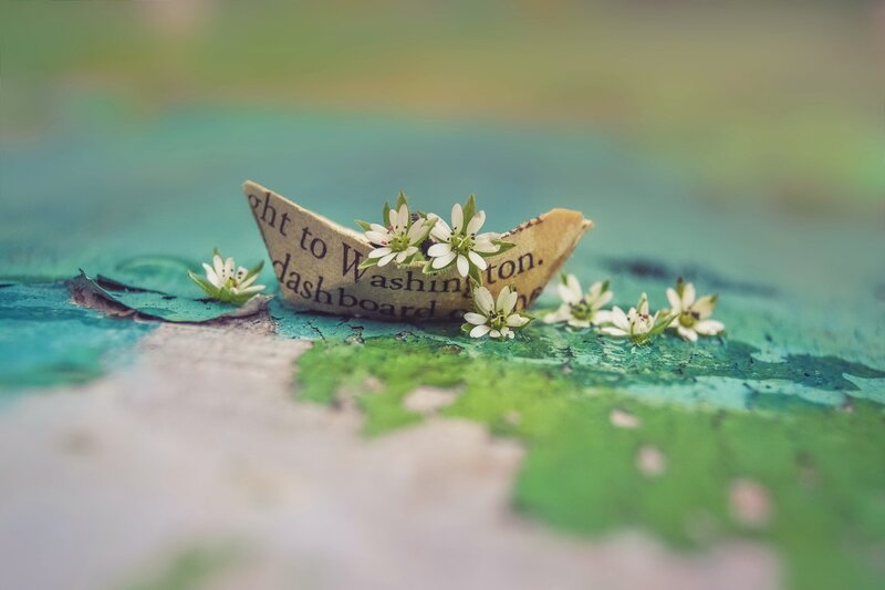 Paper Boat with Flowers — Green