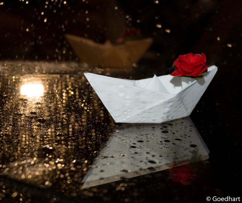 Paper Boat with Rose — White