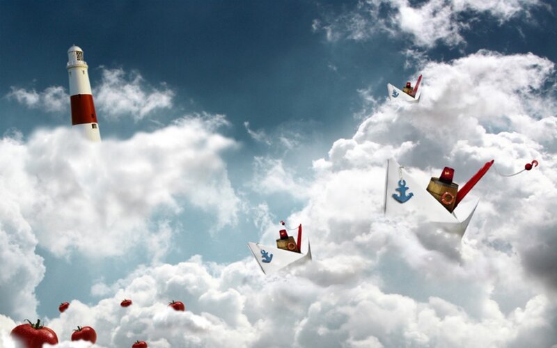 Paper Boats in Clouds