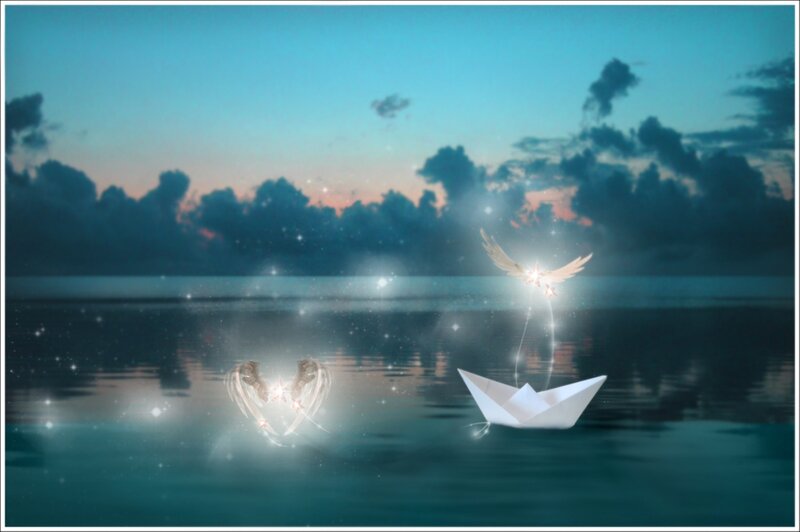 Paper Boats on Water — Blue, Serene