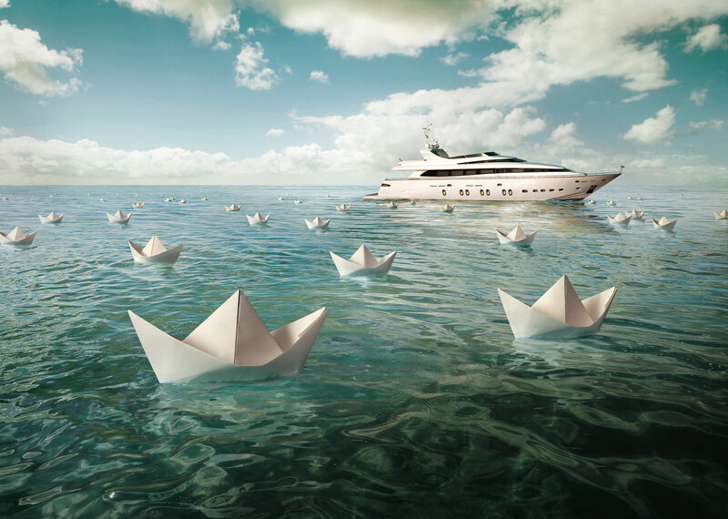 Paper Boats on Water — Blue