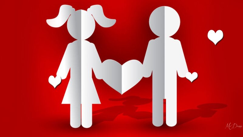 Paper Cutout Couple — Red, Romantic