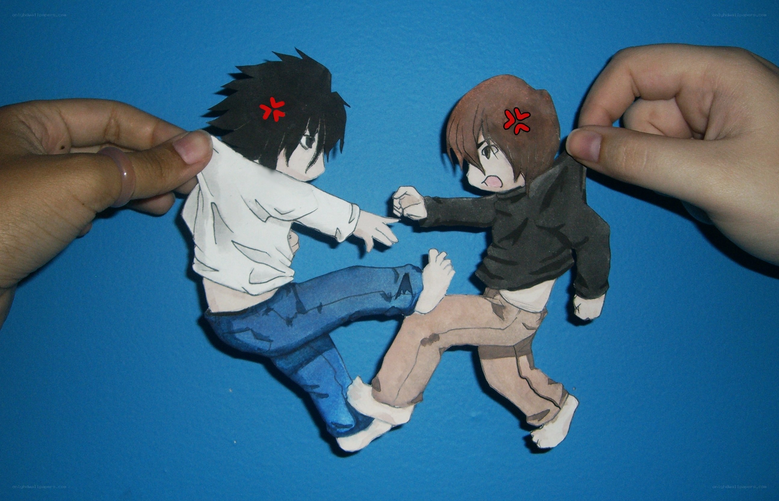 Paper cutout fight scene