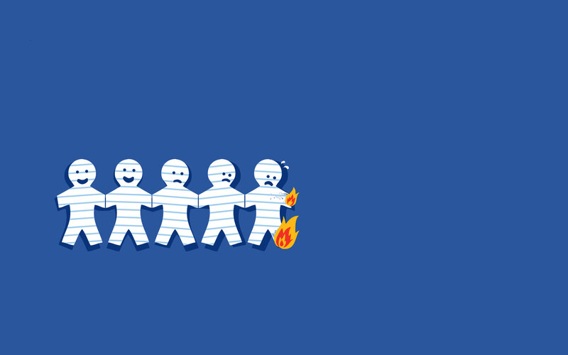 Paper Dolls in a Line — Blue, Dramatic, Illustration