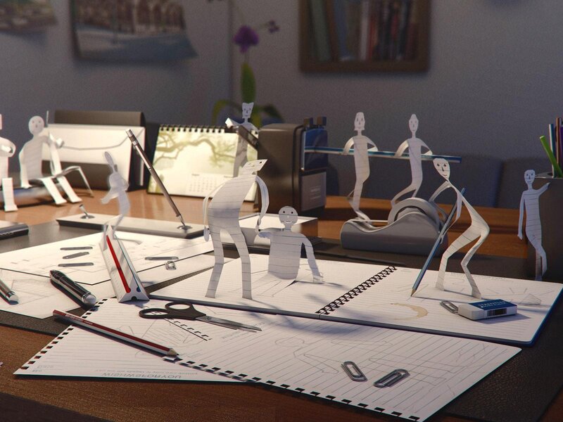Paper figures on a desk