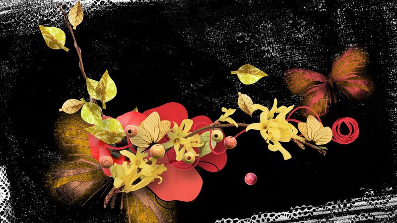 Paper Flowers and Butterflies — Black