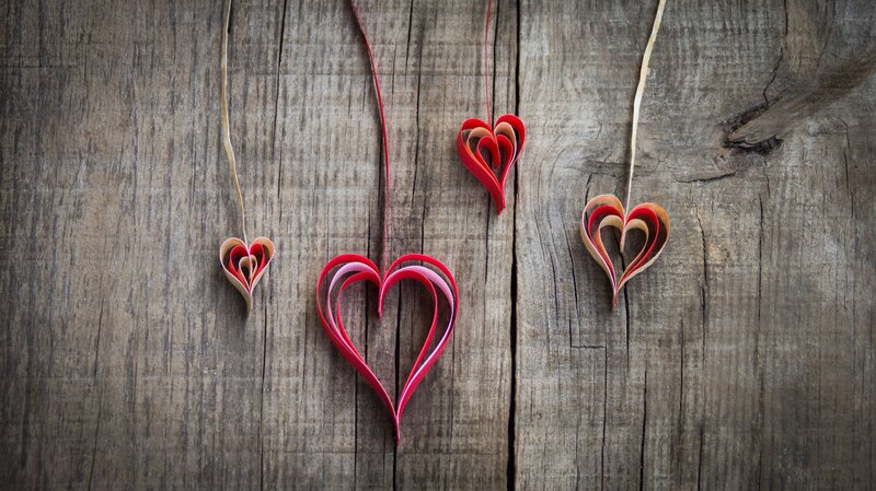 Paper Hearts on Wood — Red, Calm