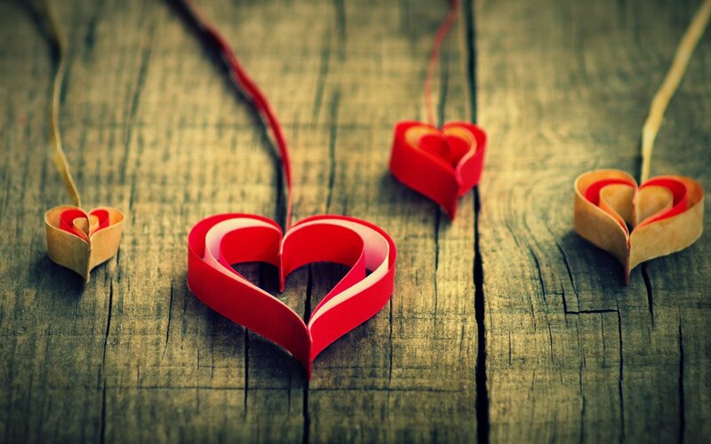 Paper Hearts on Wood — Red