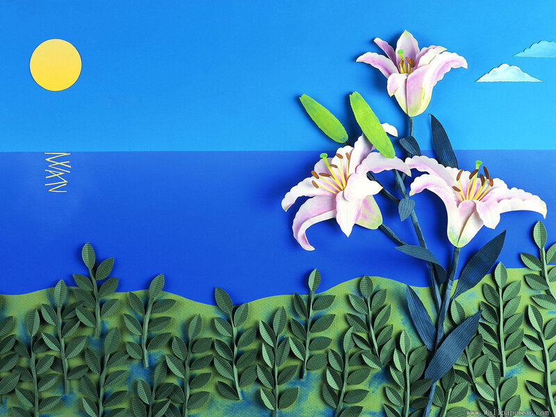 Paper Lilies on Landscape