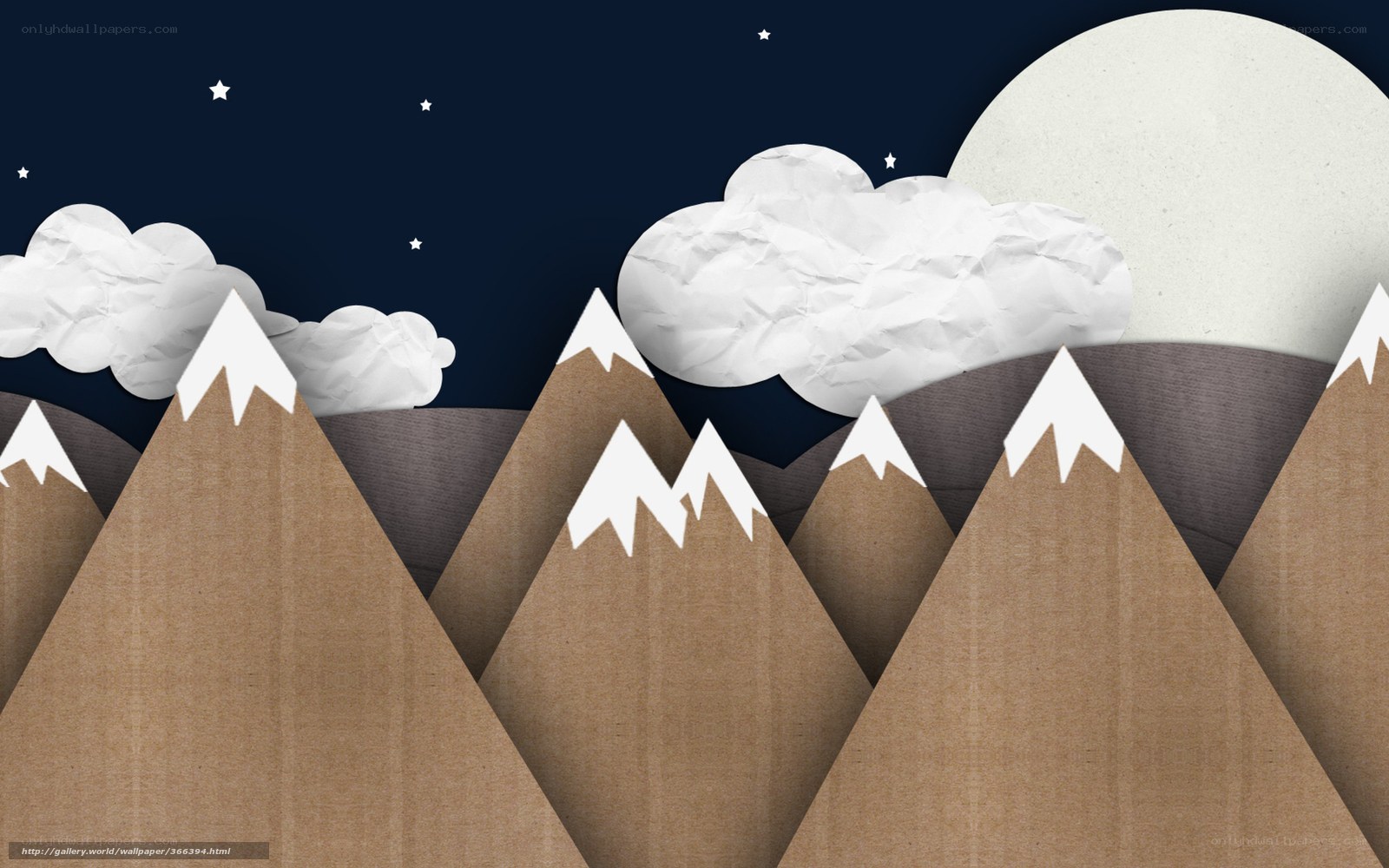 Paper mountains under moonlight