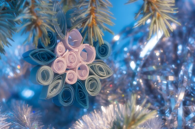 Paper Ornament on Tree — Blue