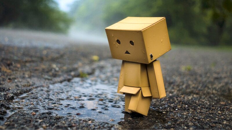 Paper Robot Figure — Brown, Melancholic, Photograph, Rain