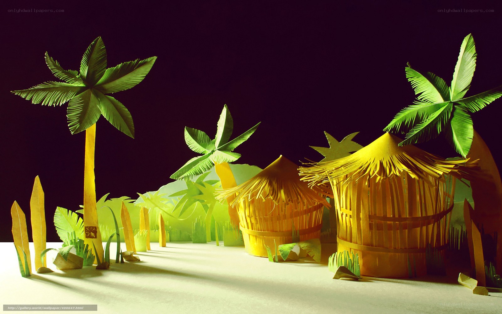 Paper village at night