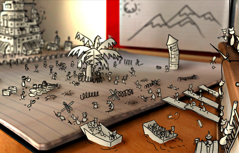 paper world with stick figures