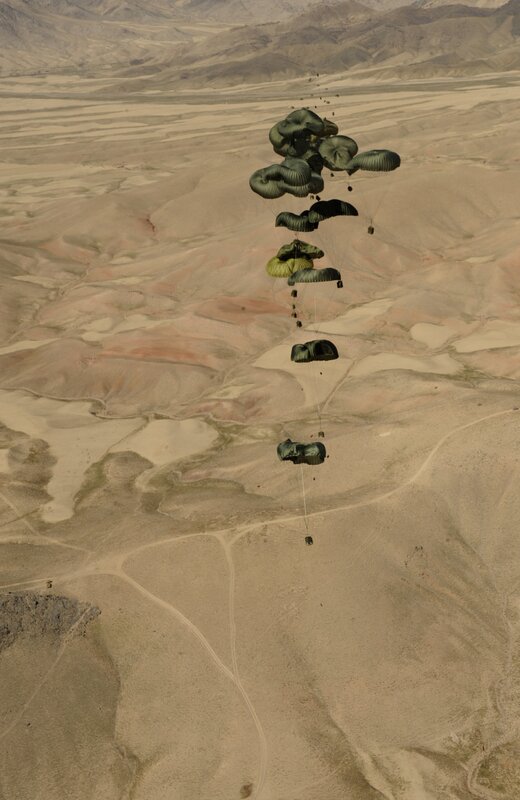 Parachute drop over desert