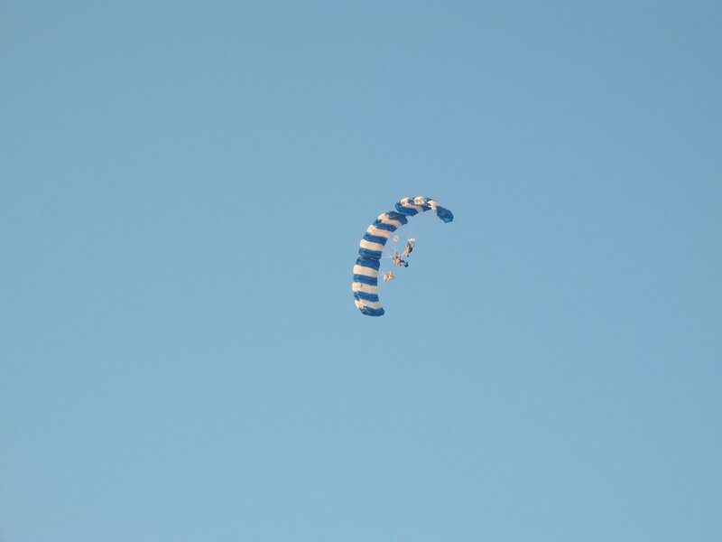 Parachute in blue sky