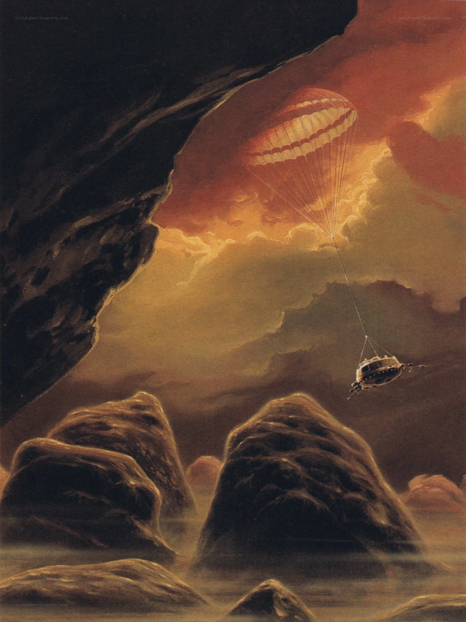 Parachute landing on alien planet