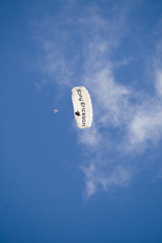 Parachutist descending with Sony Ericsson parachute