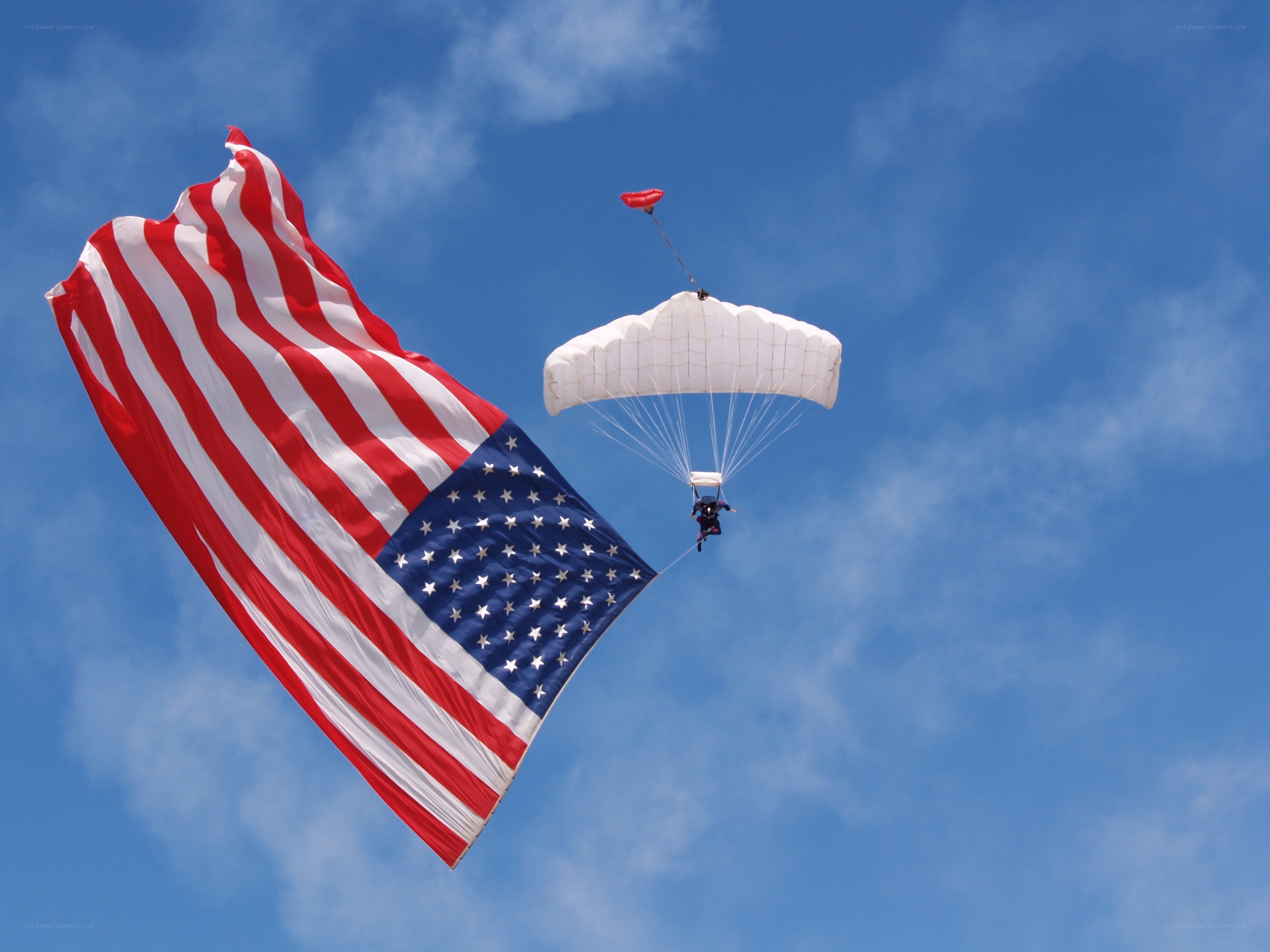 Parachutist with American flag
