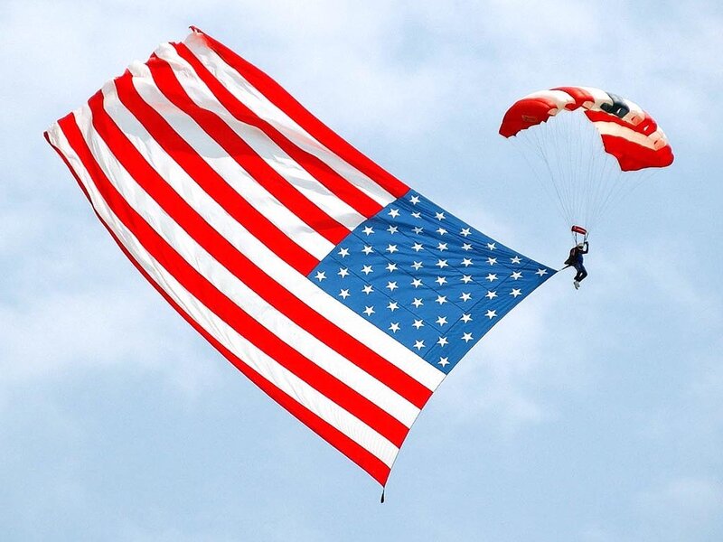 Parachutist with American flag