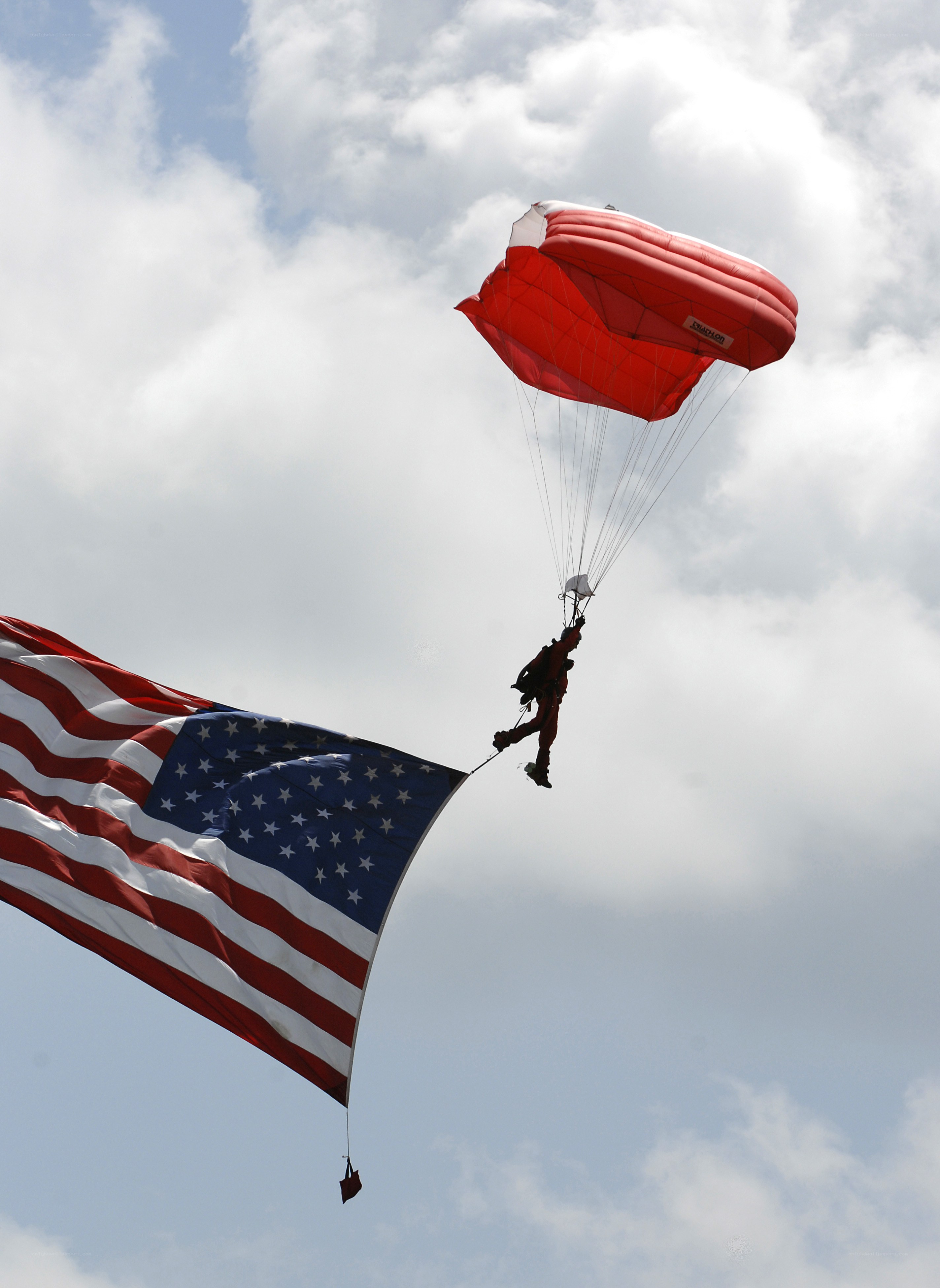 Parachutist with American flag