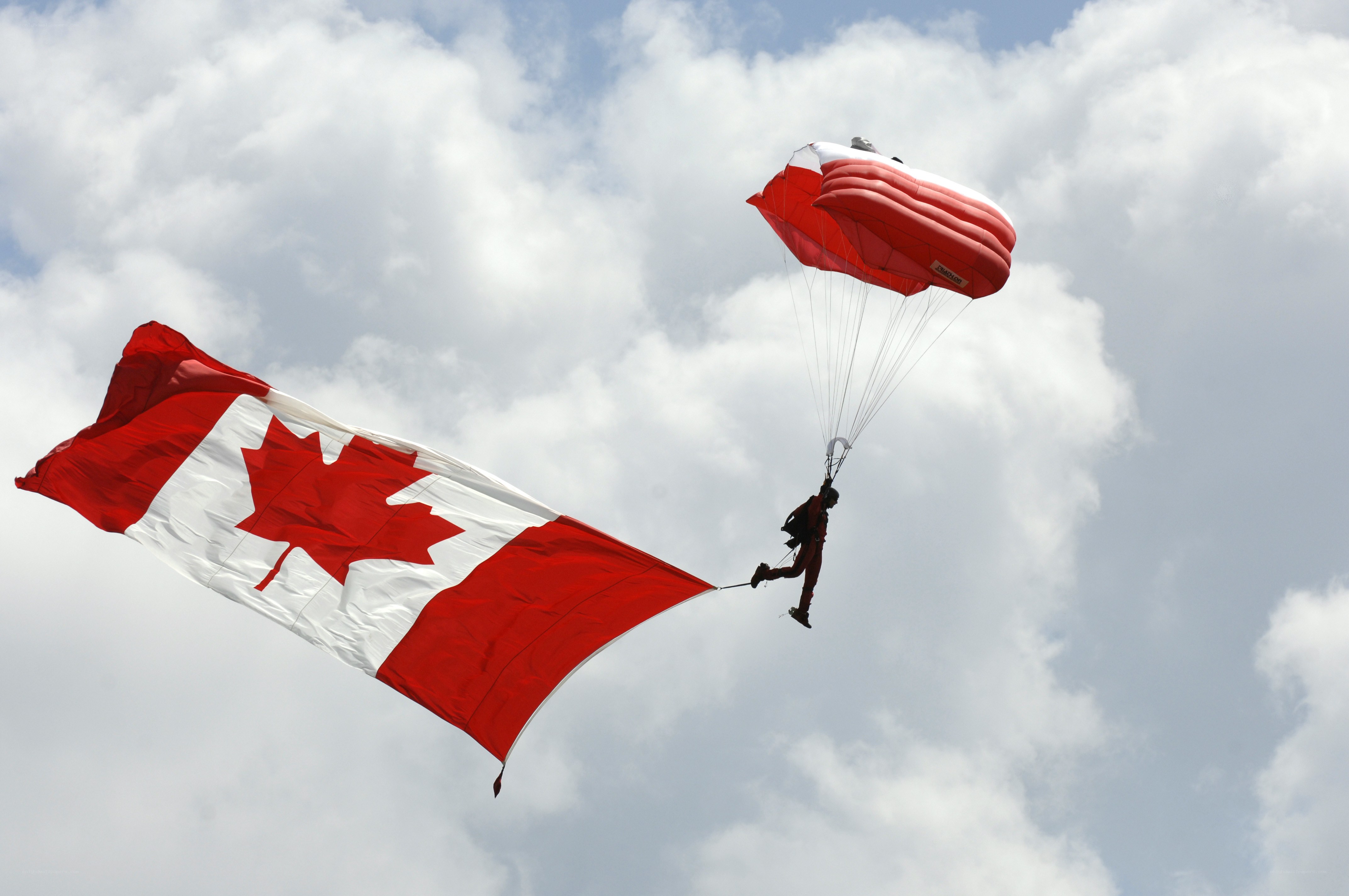 Parachutist with Canadian flag