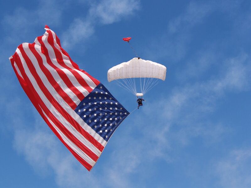 Parachutist with Flag — Blue, Dramatic