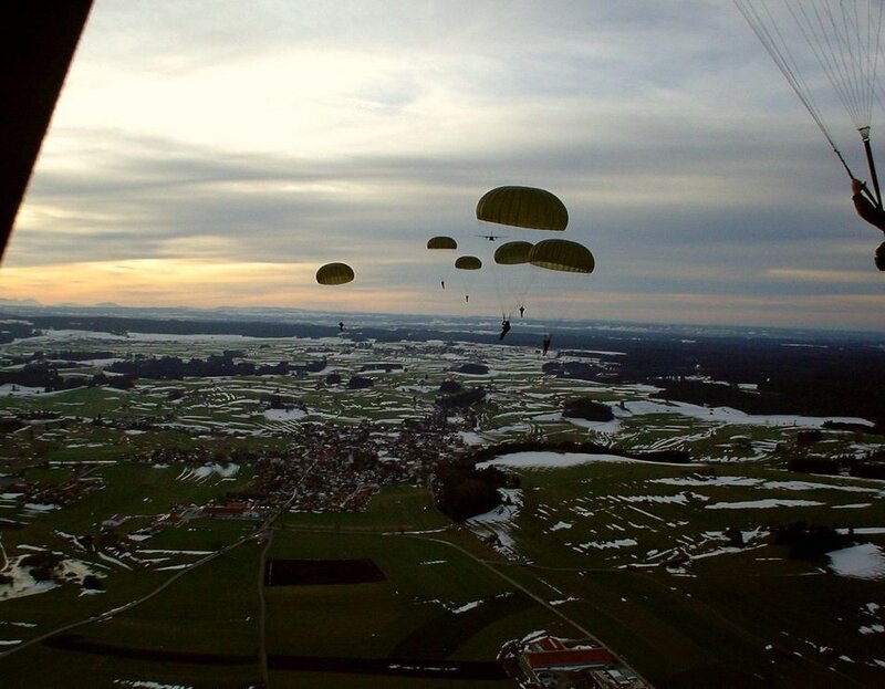 Parachutists Descending — Green