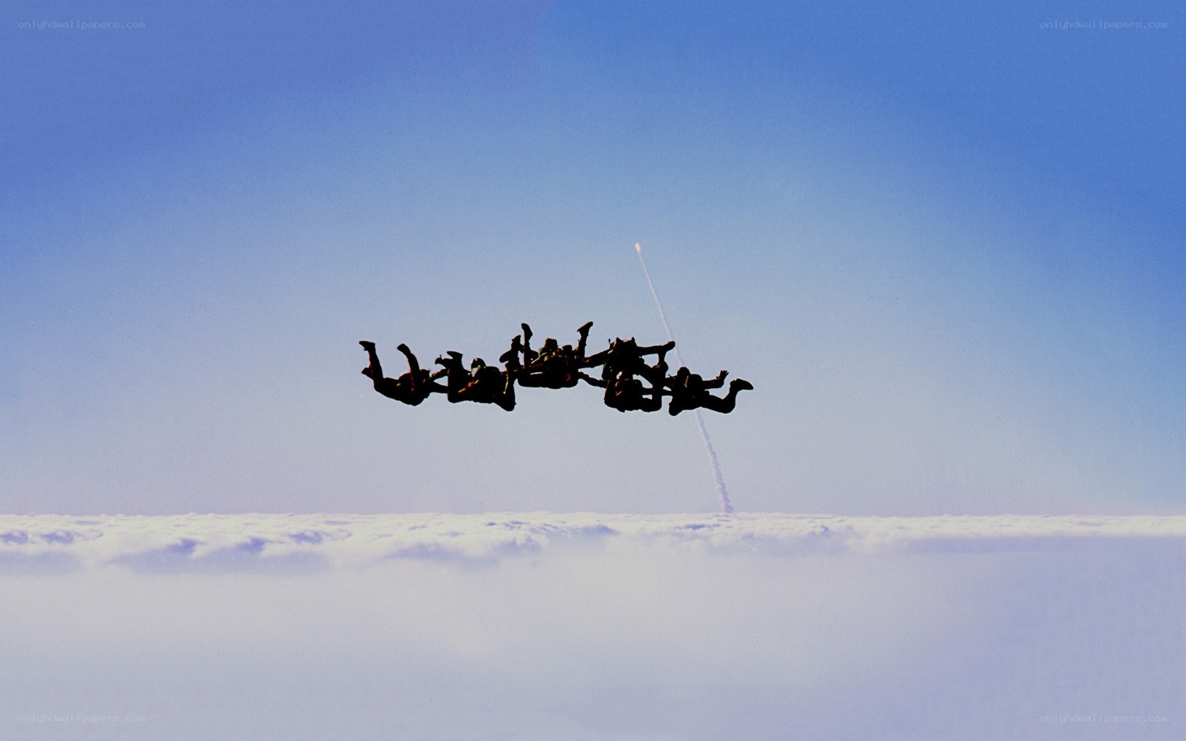 Parachutists in formation