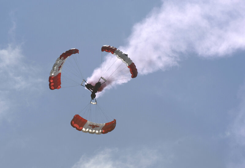 Parachutists in Formation — Blue, Dramatic