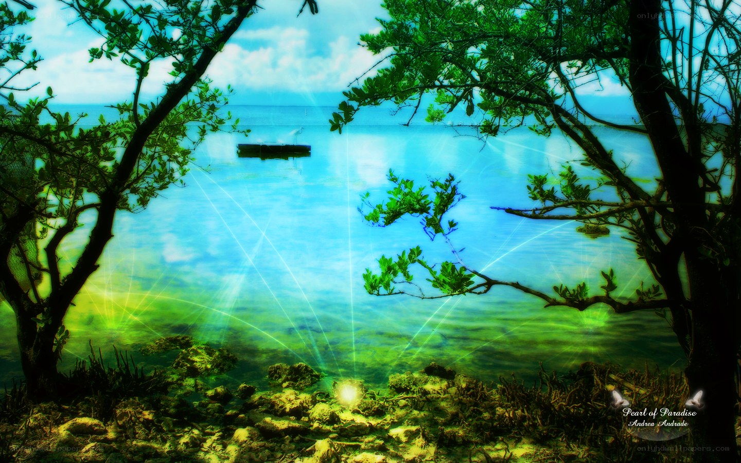 Paradise beach with glowing water