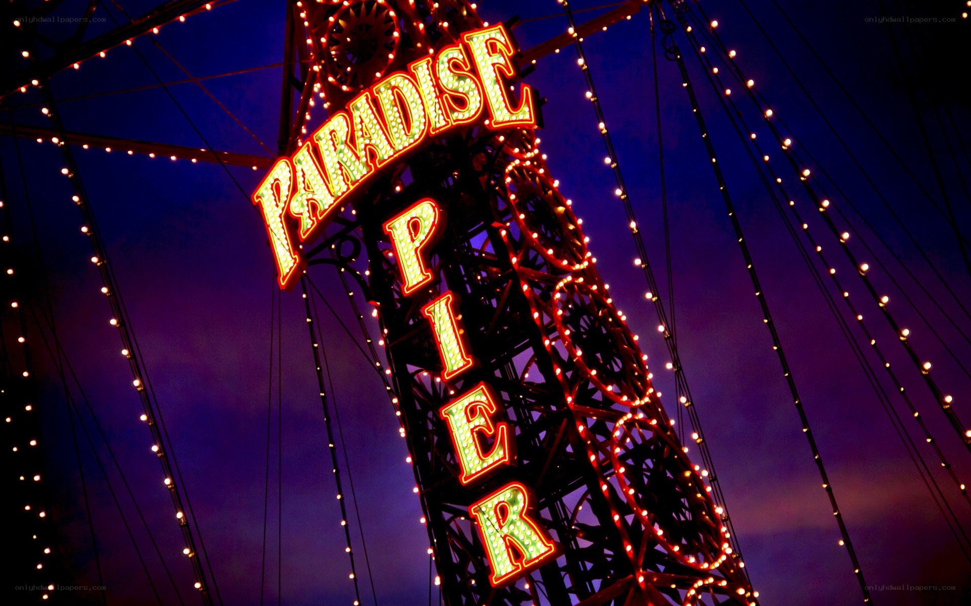 Paradise Pier sign at night