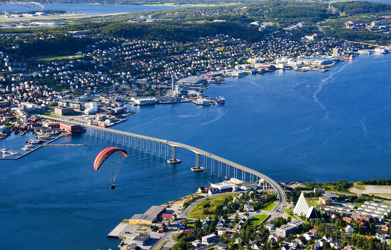 Paraglider over City