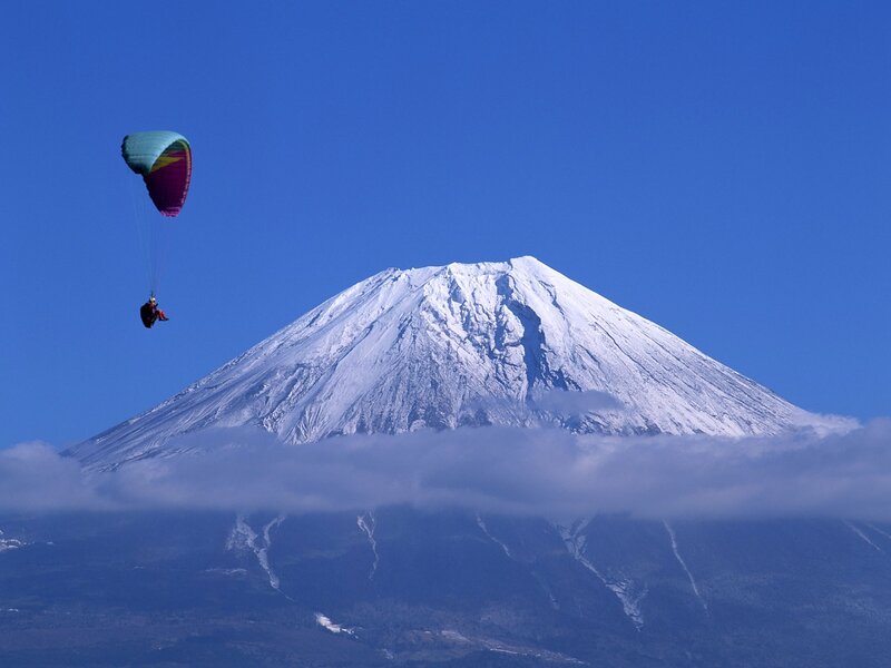 Paraglider over Mountain — Blue, Serene