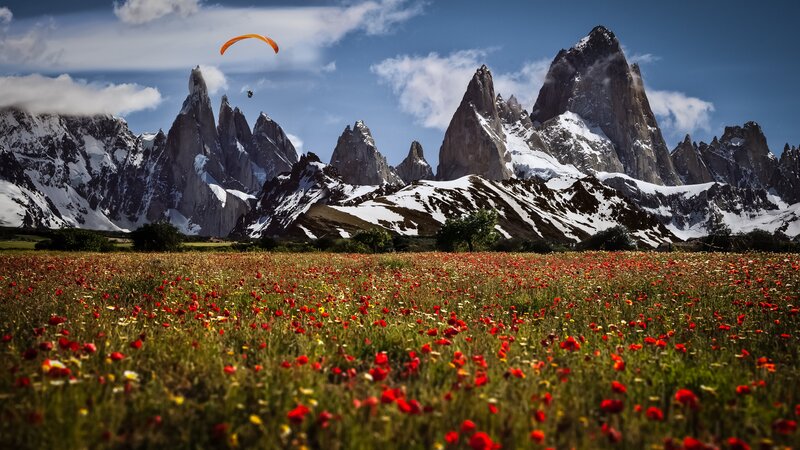 Paraglider over Mountain — Red