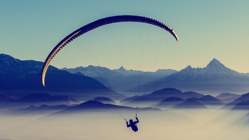 Paraglider over Mountains — Blue, Serene