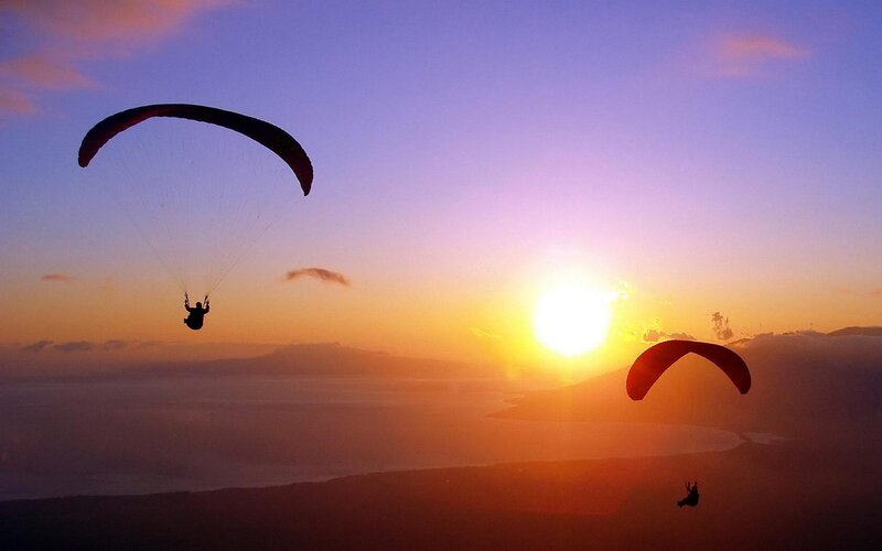 Paragliders at Sunset — Orange, Serene, Photograph