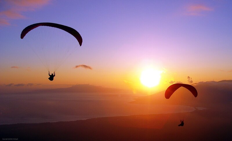 Paragliders at Sunset — Orange, Serene