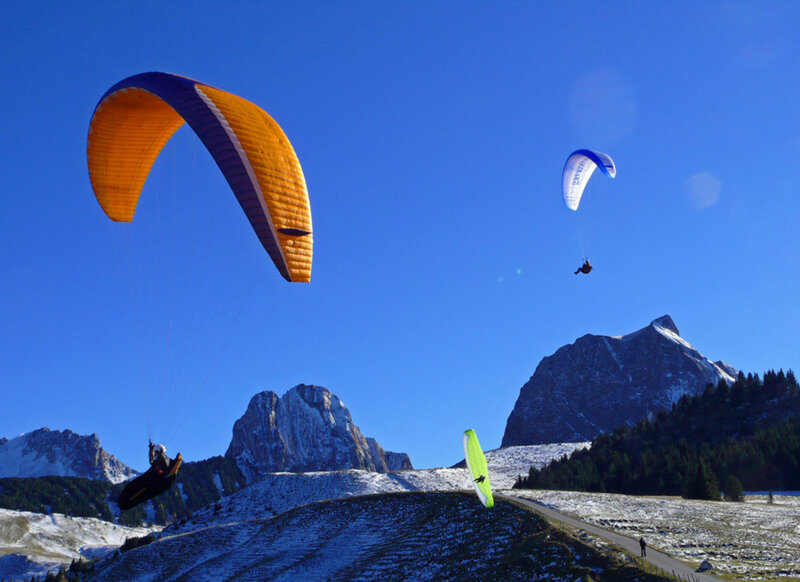 Paragliders in Mountains — Blue