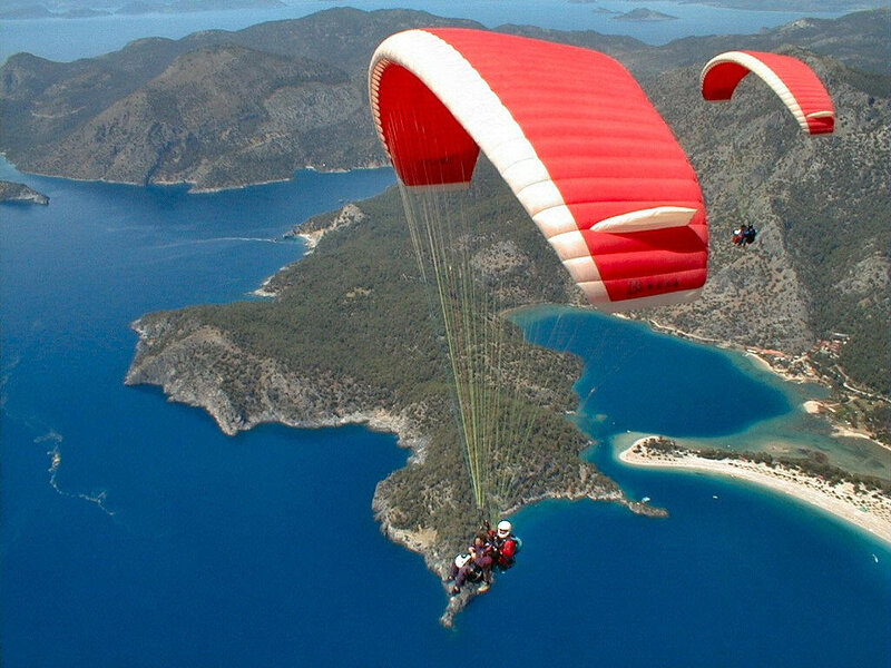 Paragliders over Coastline