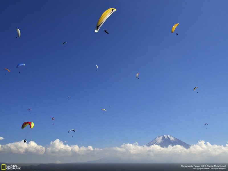 Paragliders over Mountain