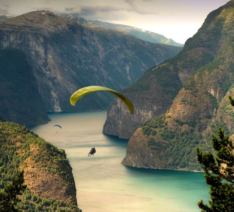 Paragliding over a fjord